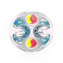  /imagine A simple neo traditional japanese tattoo stencil of a yin yang symbol where one side has a moon, clouds, japan tattoo design idea