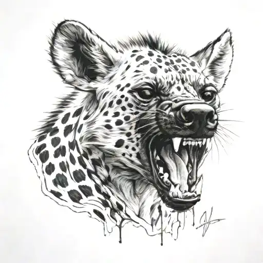 Hyena bites me and blood tattoo design idea