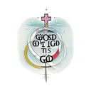 the phrase "but God" where the T is a cross and the word "but" is in cursive and God is in bold tattoo design idea