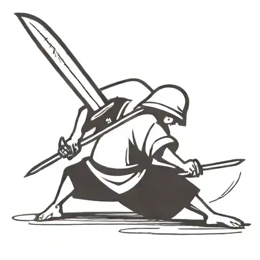 simple cartoon guy with katana tattoo design idea