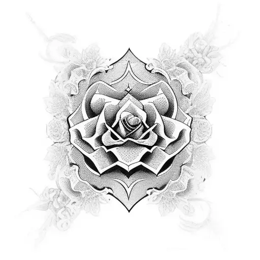 A tequila bottle and glass adorned with intricate rose patterns tattoo design idea