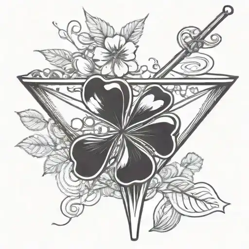 A tattoo design featuring a clover inside a martini glass tattoo design idea