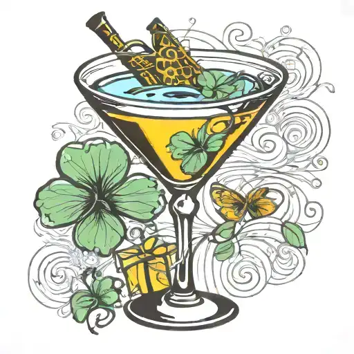martini glass with a clover tattoo design idea