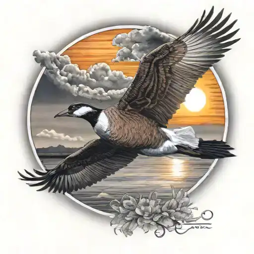 canadian goose flying to the sun tattoo design idea