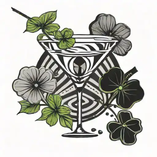 martini glass with a clover tattoo design idea