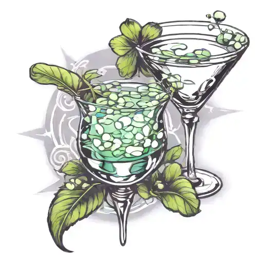 one martini glass with a clover leaf on the side tattoo design idea