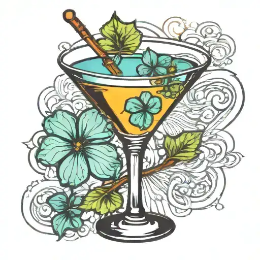 martini glass with a clover tattoo design idea