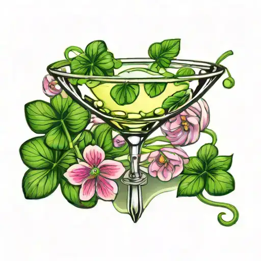 martini glass and clover tattoo design idea