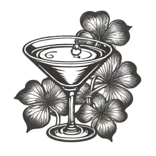 martini glass and clover tattoo design idea