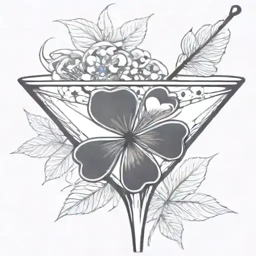 A tattoo design featuring a clover inside a martini glass tattoo design idea