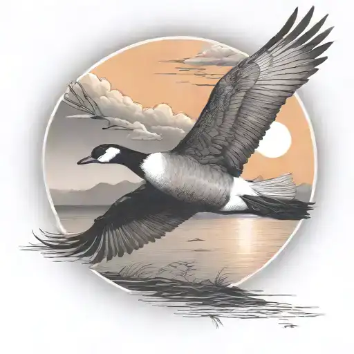 Canadian Goose flying to the horizon  tattoo design idea