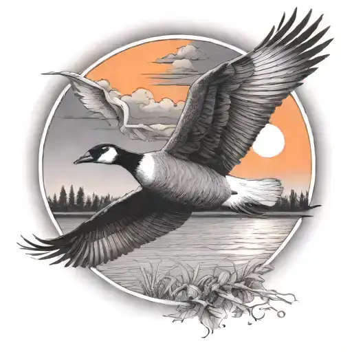 Canadian Goose flying to the horizon  tattoo design idea