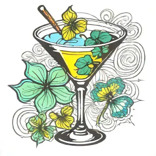 martini glass with a clover tattoo design idea