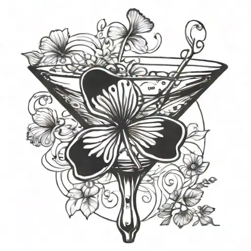 A tattoo design featuring a clover inside a martini glass tattoo design idea