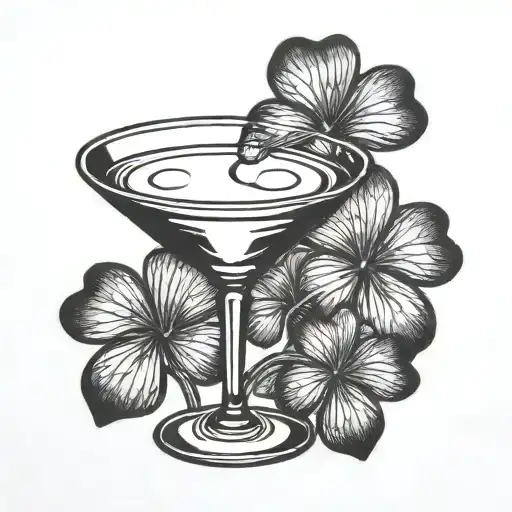 martini glass and clover tattoo design idea