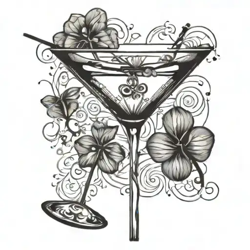martini glass and clover tattoo design idea