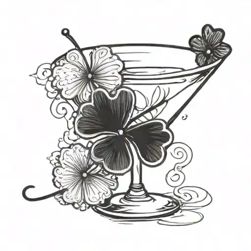 a martini with a 4 leaf clover tattoo design idea