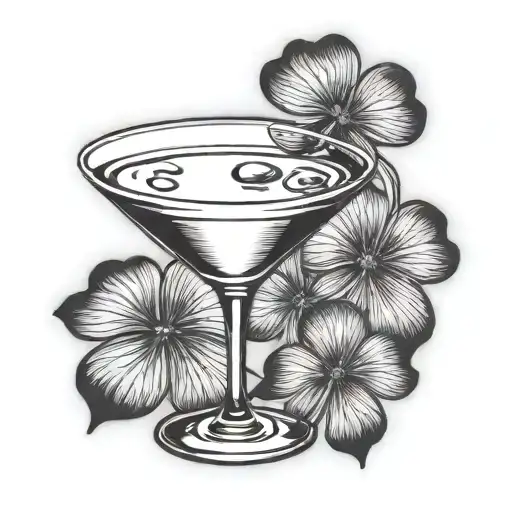 martini glass and clover tattoo design idea