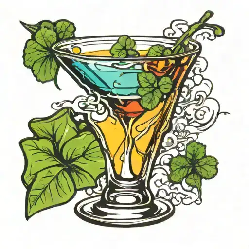 a single martini glass with a clover leaf on the side tattoo design idea
