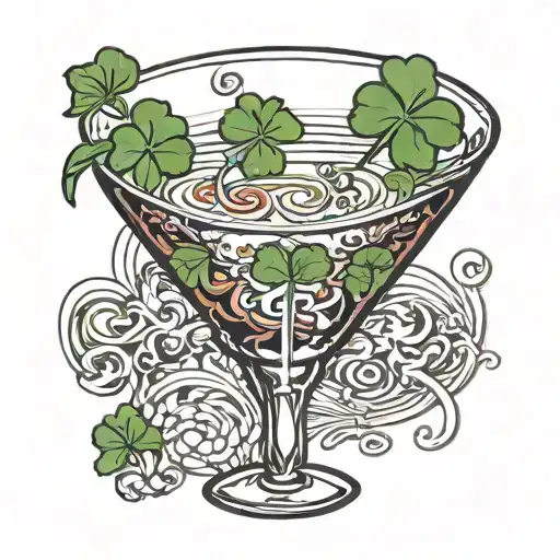 martini glass with a clover tattoo design idea