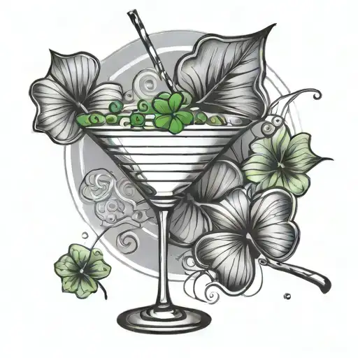 a martini with a 4 leaf clover tattoo design idea