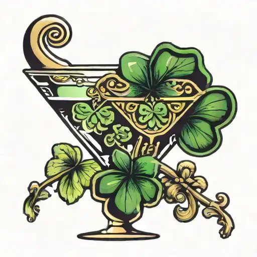 a single martini glass with a clover leaf on the side tattoo design idea