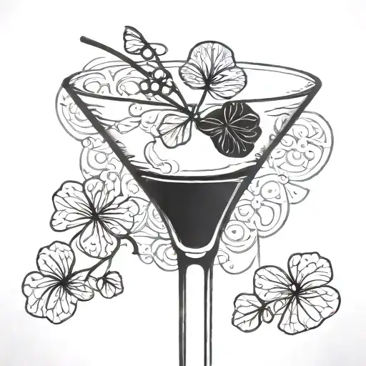 martini glass with a clover tattoo design idea