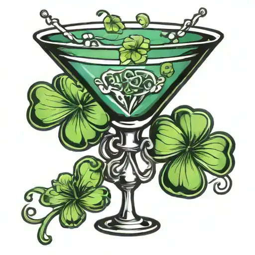 martini glass and clover tattoo design idea