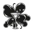 A tattoo design featuring one tiny clover of 4 leaf inside a martini glass tattoo design idea