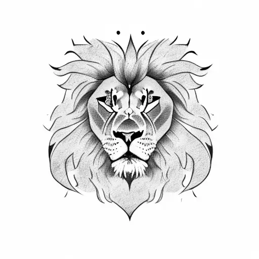 A powerful black and white sketch of a lion's head, with the Dominican Republic flag incorporated in the background tattoo design idea