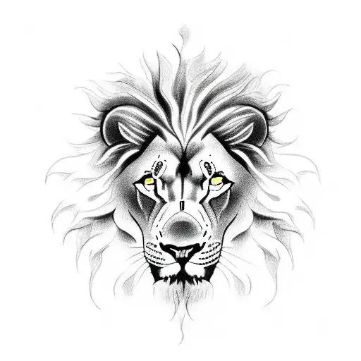 A powerful black and white sketch of a lion and rose tattoo design idea