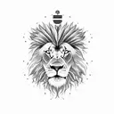 A powerful black and white sketch of a lion's head, with the Dominican Republic flag incorporated in the background tattoo design idea