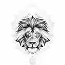 A powerful black and white sketch of a lion's head, with the Dominican Republic flag incorporated in the background tattoo design idea
