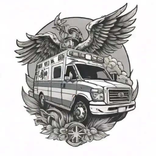 ambulance and paramedics with wings tattoo design idea