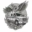 ambulance and paramedics with wings tattoo design idea