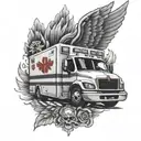 ambulance and paramedics with wings tattoo design idea