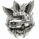 ambulance and paramedics with wings tattoo design idea