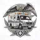 ambulance and paramedics with wings tattoo design idea