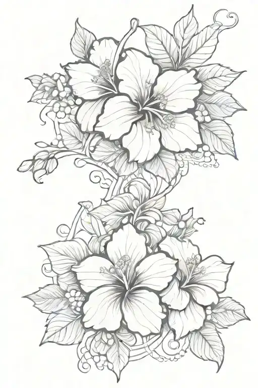 hibiscus flower, astrological sign Aries, Pisces and Aquarius + sotkin written in the middle of the tattoo tattoo design idea