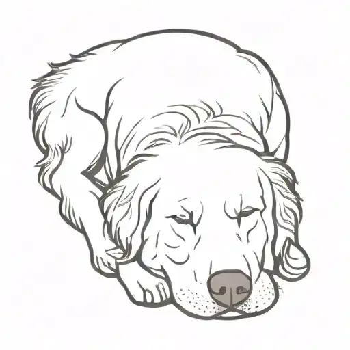 fat golden retriever with curly fluffy hair sleeping tattoo design idea