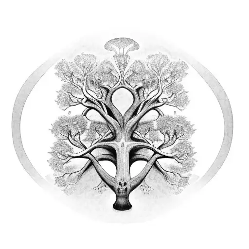 Make a professional tattoo of a ceiba tree that its trunk is in the form of a double helix like DNA. tattoo design idea