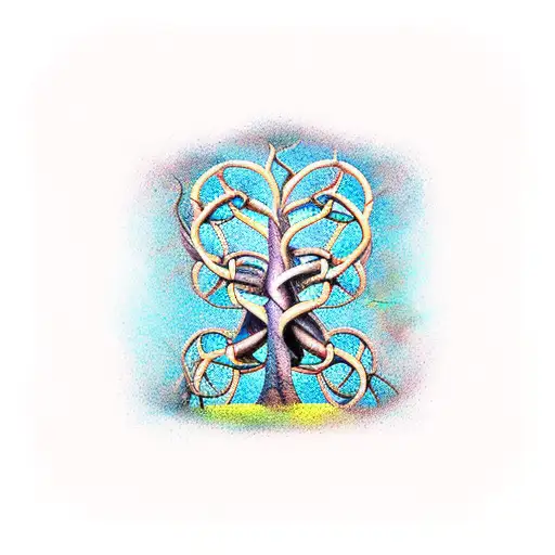 Make A Professional Tattoo Of A Ceiba Tree That Its Trunk Is In The Form Of A Double Helix Like Dna."  tattoo design idea