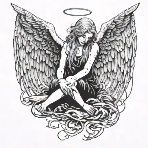 fallen angel cry tattoo design idea