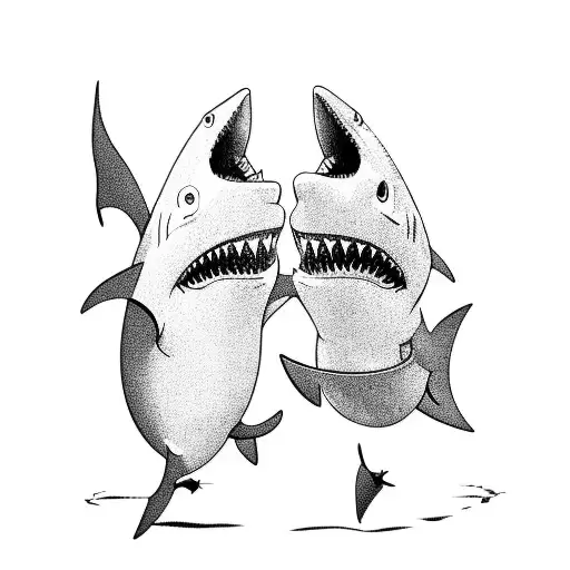 A shark boxing with a lawyer in a ring on the beach tattoo design idea