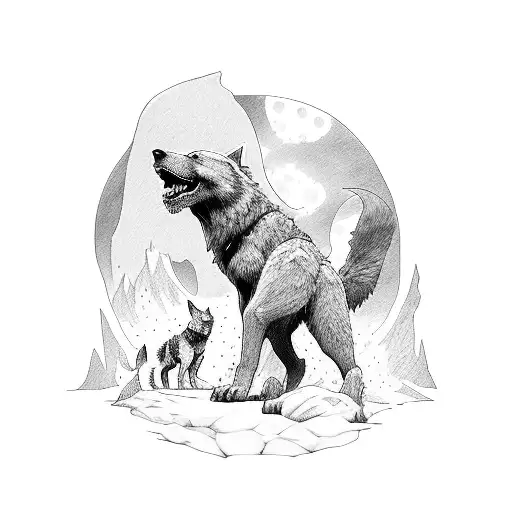 A dotwork tattoo of Jon Snow with a direwolf standing beside him, surrounded by Marvel and DC comic book panels tattoo design idea