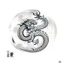 japanese dragon wrapping a katana, looking at a moon with clouds tattoo design idea