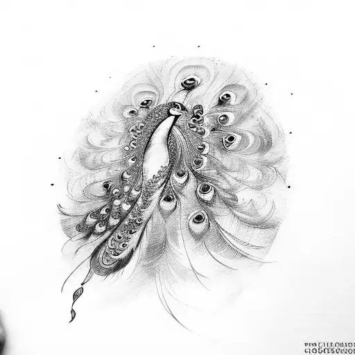 Peacock fan out feathers tattoo design idea