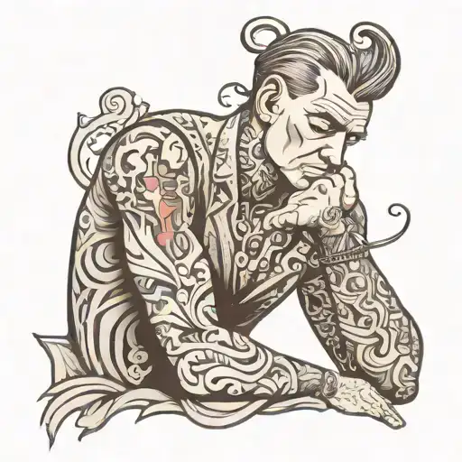 overthinking man thinking in deep thought tattoo design idea
