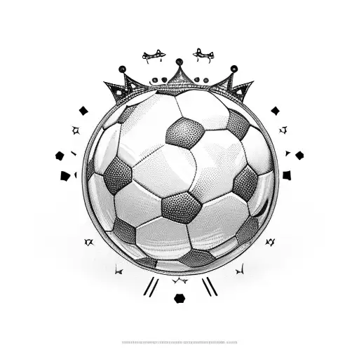 A soccer ball with a crown on top, representing the client's love for both soccer and rap tattoo design idea