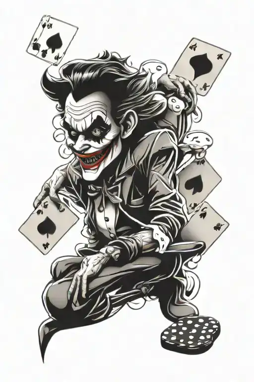 Joker and cards and dice tattoo design idea